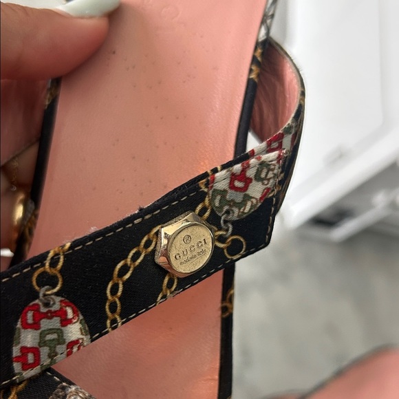 GUCCI Tom Ford For Gucci Vintage Chain Logo Satin Slide Heels size 7 - Picture 8 of 16